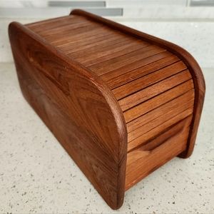 1980s Teak tambour roll top disc storage box desk organizer.